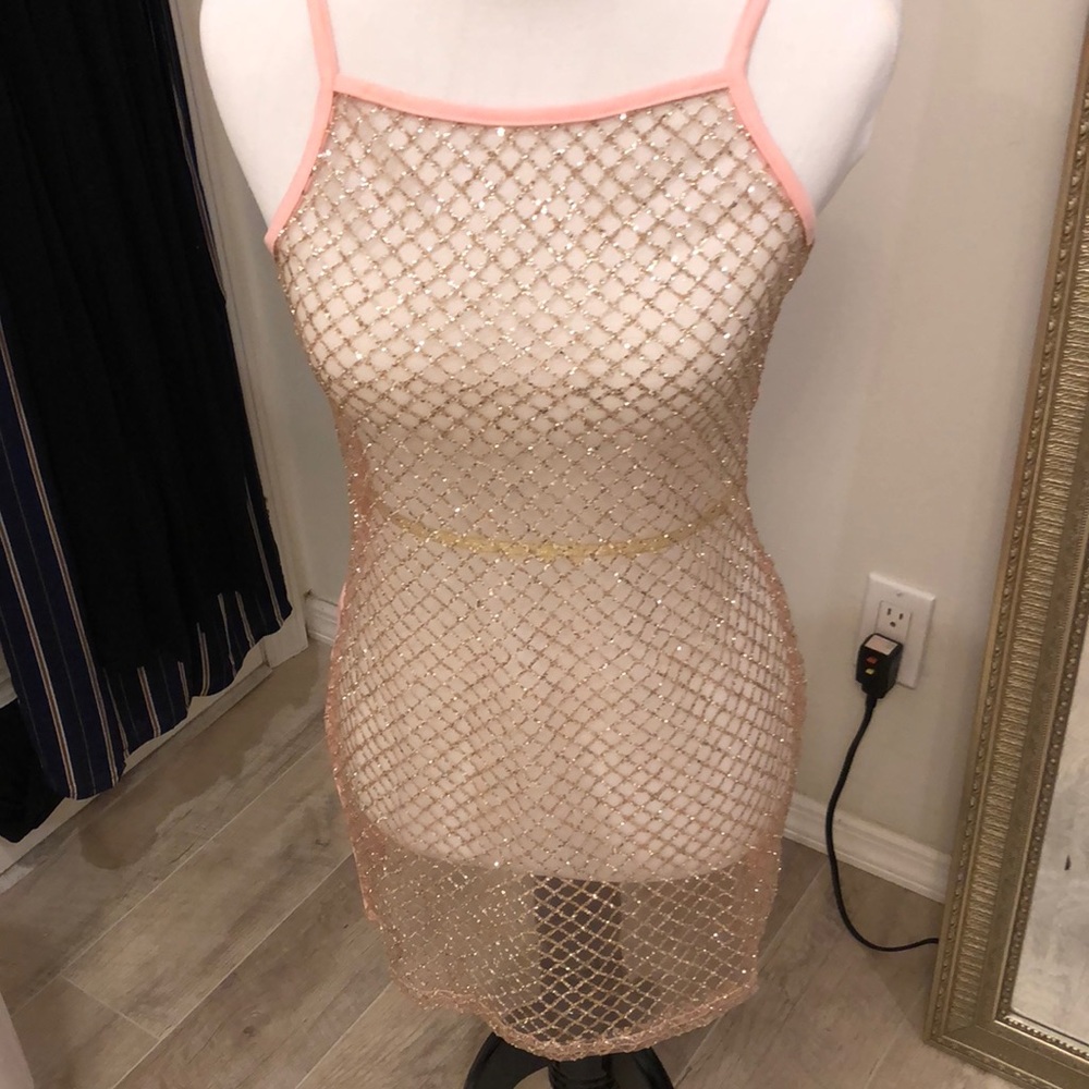 See through glitter mesh cover up